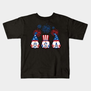 Three Gnomes Celebrating Independence USA Day 4th Of July Kids T-Shirt